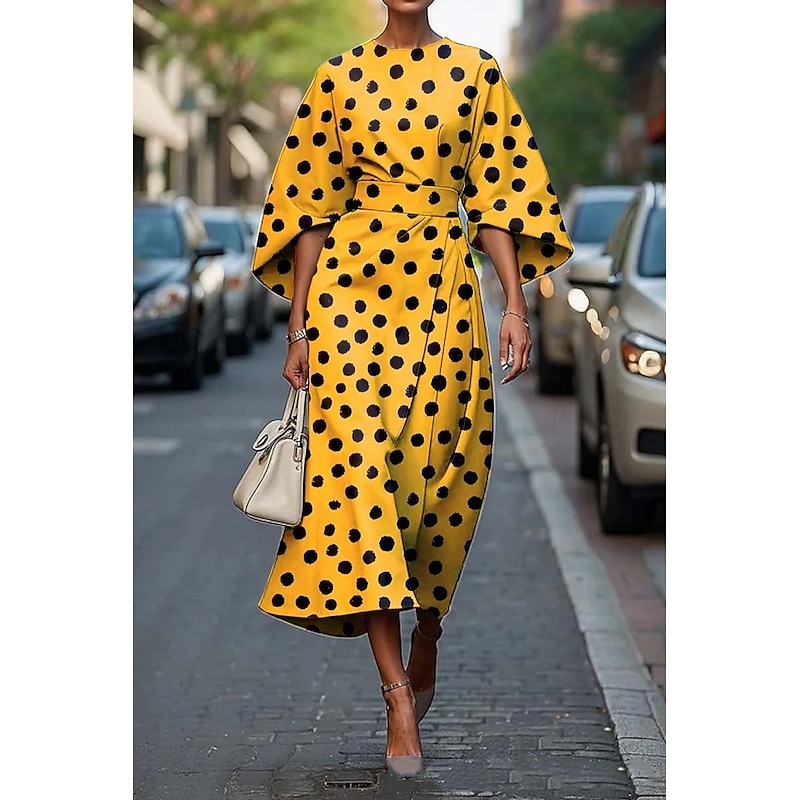 Women's Long Dress Maxi Dress Swing Dress Summer Dress Elegant Batwing Sleeve Daily Regular Fit Floral Geometric 3/4 Length Sleeve Crew Neck Black Yellow Pink Summer Spring