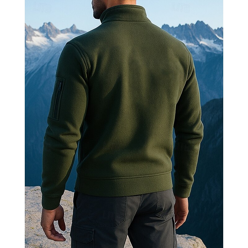 Men's Fleece Sweatshirt Long Sleeve Stand Collar Top Outdoor Thermal Warm Winter Polyester Black Army Green Grey Traveling Running2