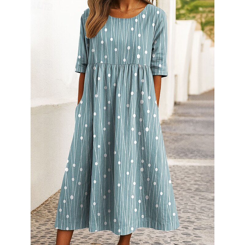 Women's Midi Dress Knit Dress Casual Dress A Line Dress Summer Dress Vacation Casual Holiday Regular Fit Graphic Geometric Polka Dot Short Sleeve Crew Neck Blue Purple Green Beige Summer Spring