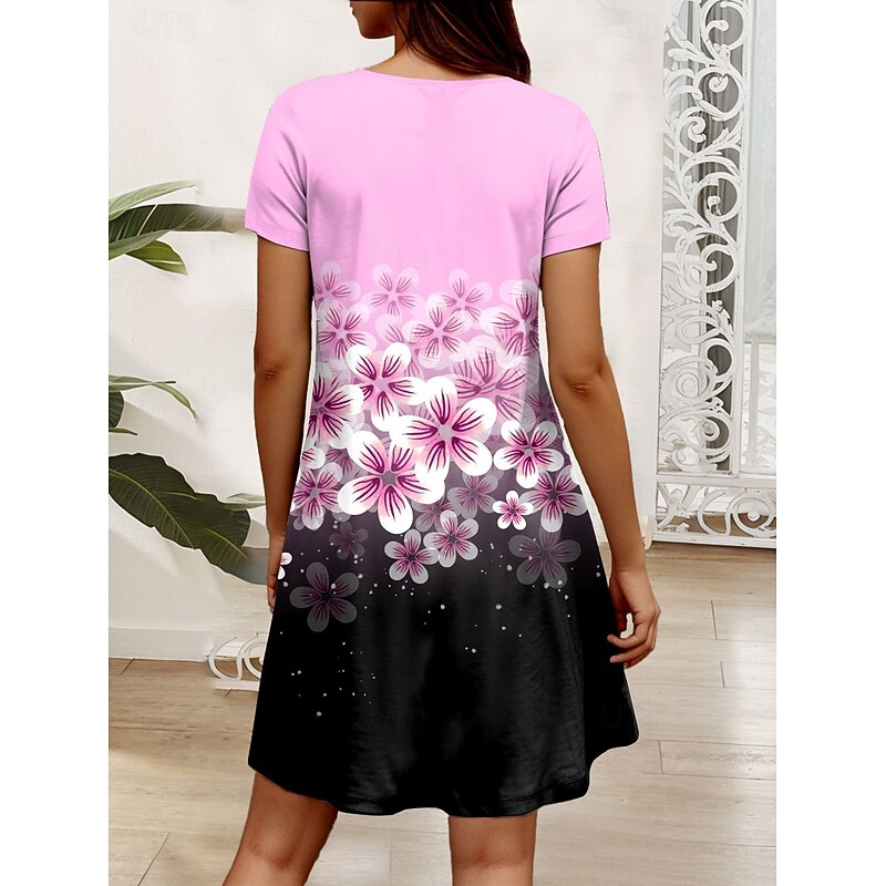 Women's Mini Dress Casual Dress T Shirt Dress Tee Dress Sundress A Line Dress Casual Regular Fit Floral Graphic Short Sleeve V Neck Pink Blue Purple Green Summer Spring2