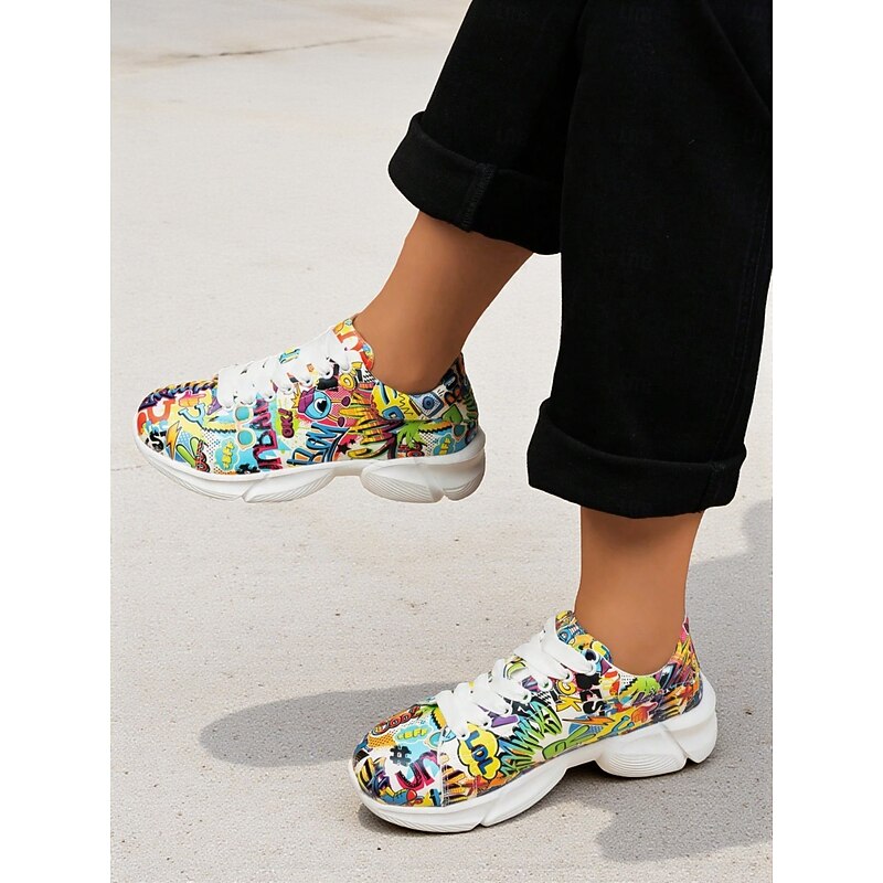 Women's Colorful Graffiti Print Sneakers with Chunky Sole – Casual Streetwear Athletic Shoes for Walking, Travel and Urban Style4