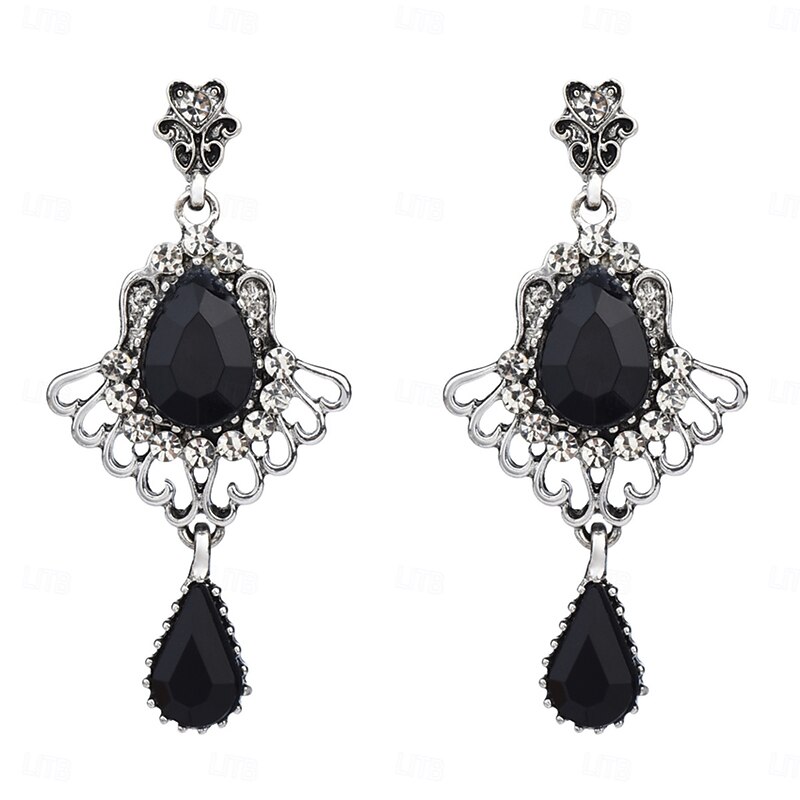 Women's 1920s Gatsby Drop Earrings - Vintage Black Crystal Dangle Earrings with Rhinestones for Roaring Twenties Themed Parties3