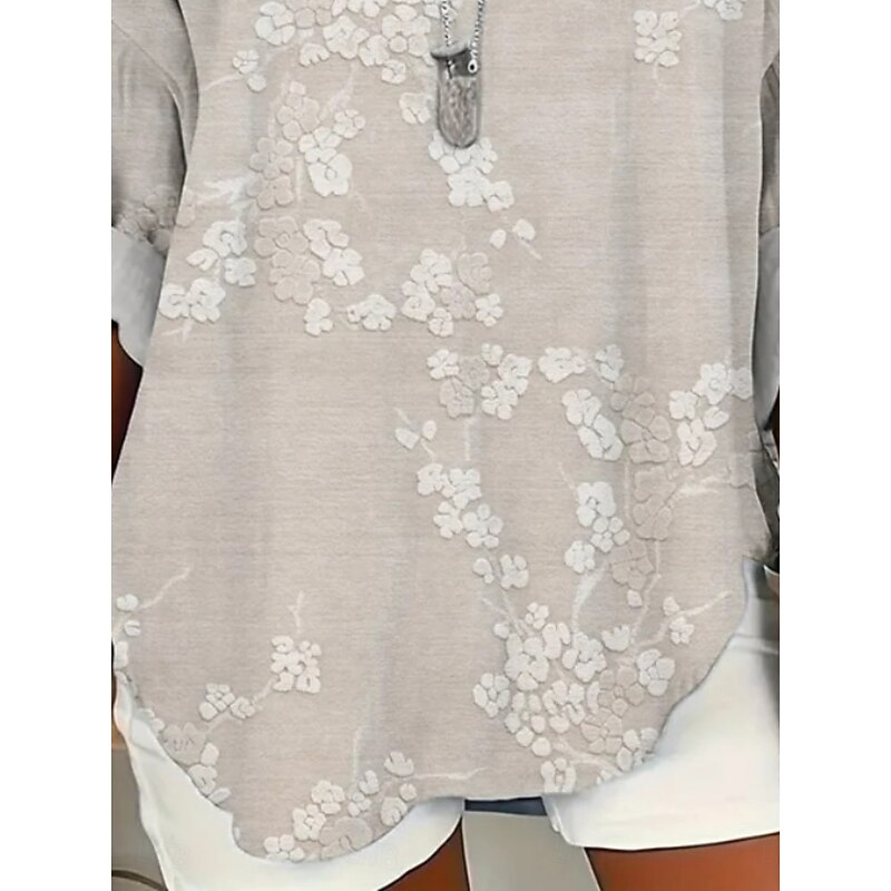 Women's Shirt Floral Daily Casual Long Sleeve V Neck Regular Tops Daily Holiday Buttons Print Khaki Spring Fall3