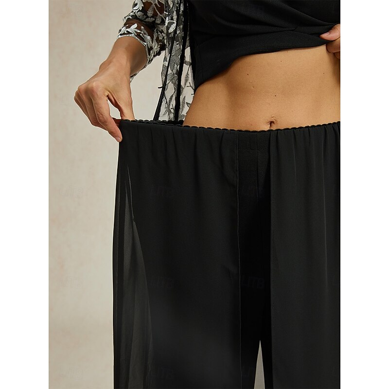 Women's Culottes Wide Leg Elegant Vacation Fashion Long High Waist Black Summer Spring Fall3