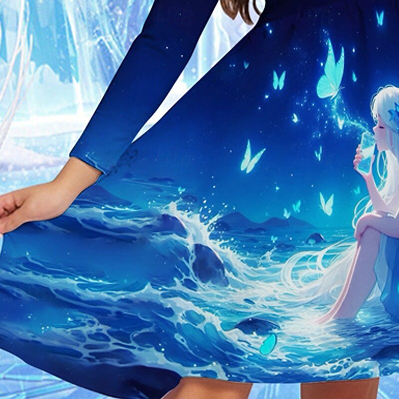 Girls' 3D Graphic Dress Long Sleeve Spring Fall Vacation Daily Holiday Beautiful Sweet Kids 4-12 Years Party Dress A Line Dress Knee-length Regular Fit3