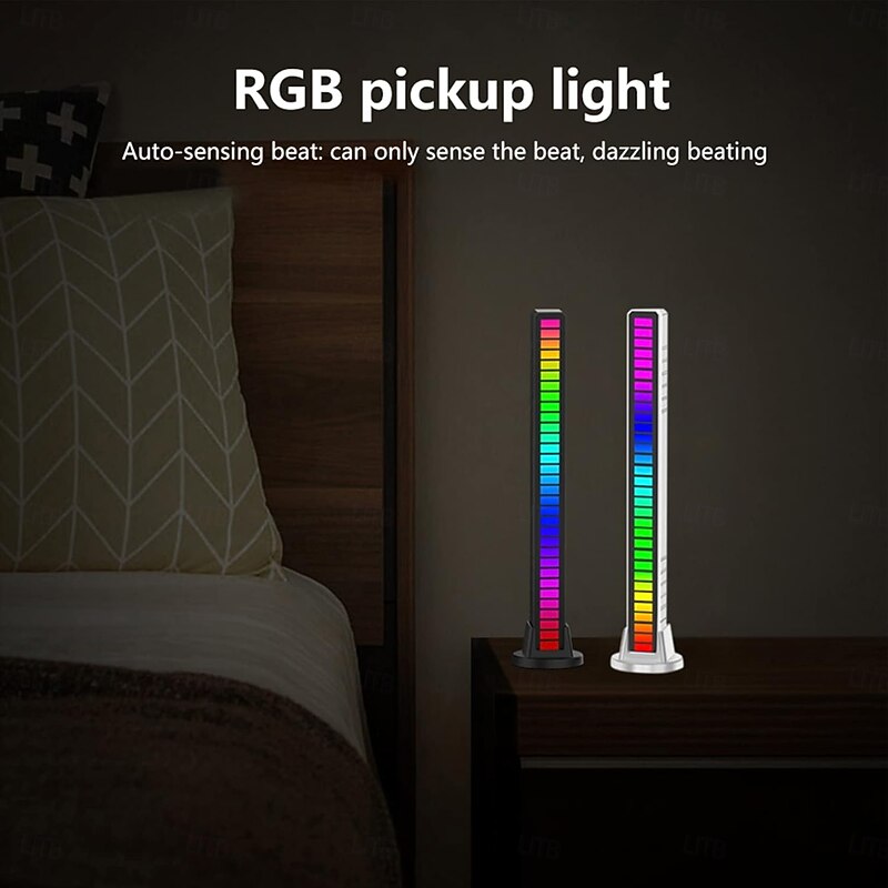 RGB Voice-Activated Pickup Rhythm Light 32 LED Bar Sound Control Ambient Light Sound Level Indicator Music Spectrum Meter Audio Display Visualizer4