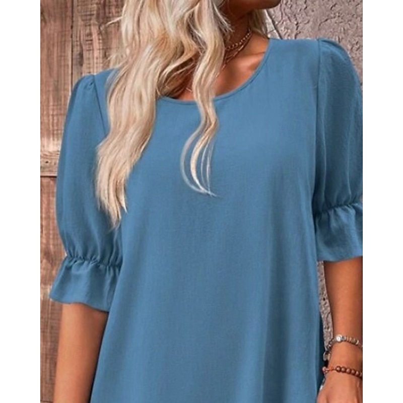 Women's Midi Dress Casual Dress Fashion Modern Daily Beach Weekend Regular Fit Plain Half Sleeve Crew Neck Blue Summer Spring2