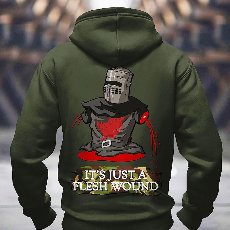 Monty Python Funny Graphic Mens Black Hoodie - It's Just A Flesh Wound Long Sleeve Sweatshirt