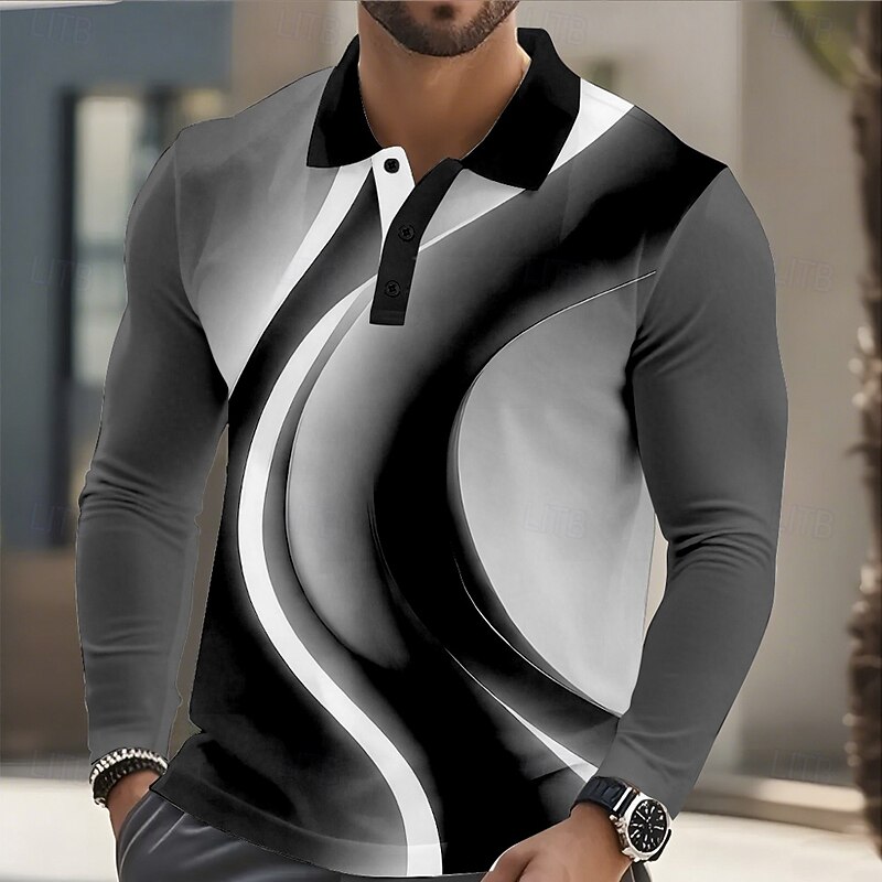 Men's Geometic Golf Polo Sports Polo Shirts Long Sleeve Polo Shirts Collared Shirts Sportswear Athleisure Daily Wear 3D Print Spring Fall Black Blue Purple4