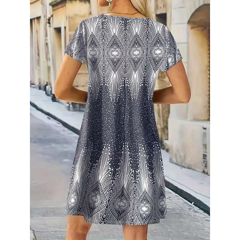 Women's Mini Dress T Shirt Dress Tee Dress A Line Dress Casual Daily Regular Fit Graphic Short Sleeve V Neck Blue Summer Spring2