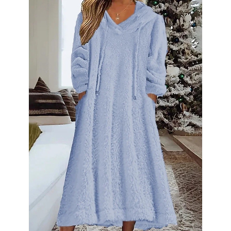 Women's Midi Dress Sweater Dress Hoodie Dress Fashion Modern Vacation Daily Weekend Regular Fit Plain Long Sleeve Hooded Dark Green Light Purple Light Blue Winter Autumn