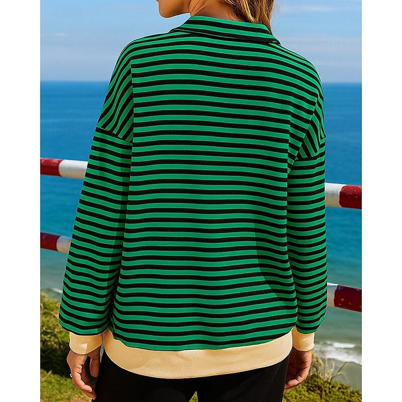Women's Pullover Sweatshirt Casual Tops Quarter Zipper Fashion Long Sleeve Top Athleisure Fall Stripes Windproof Hiking Workout Running Sportswear Activewear Pink Red Blue2