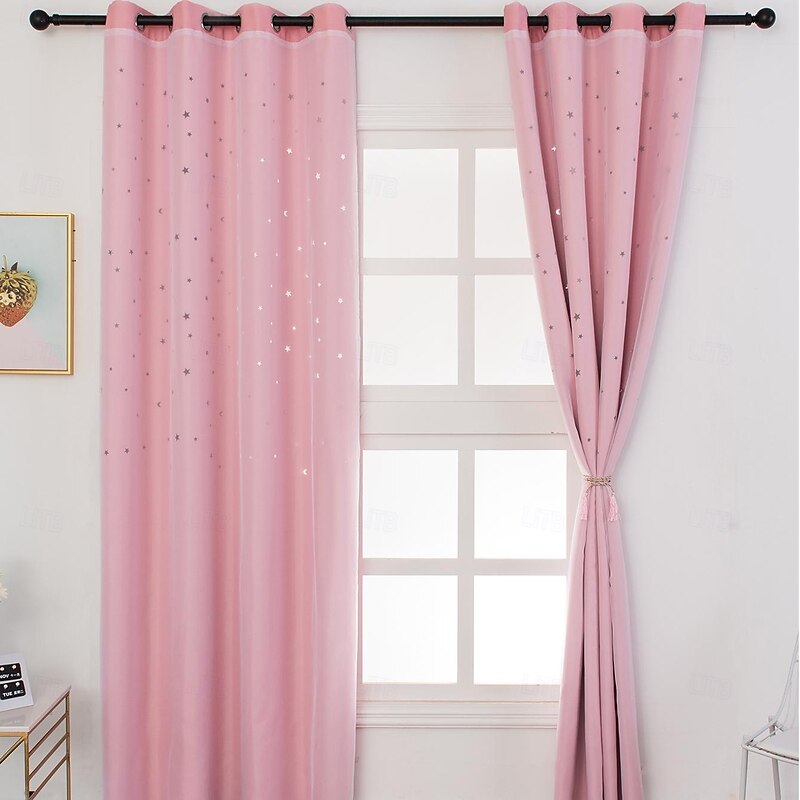 Curtain Drapes High-Precision Solid Color Double-Layer Star Cutout Blackout Curtains - Sunscreen & Thermal Insulation Drapes for Bedroom & Living Room3