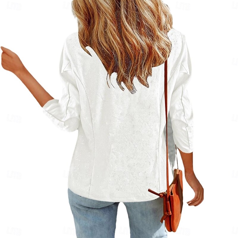 Women's Blazer Comfortable Breathable Buttons Fashion Modern Plain Work Daily Regular Turndown Regular Fit Long Sleeve Outerwear Black White Burgundy Fall Winter4