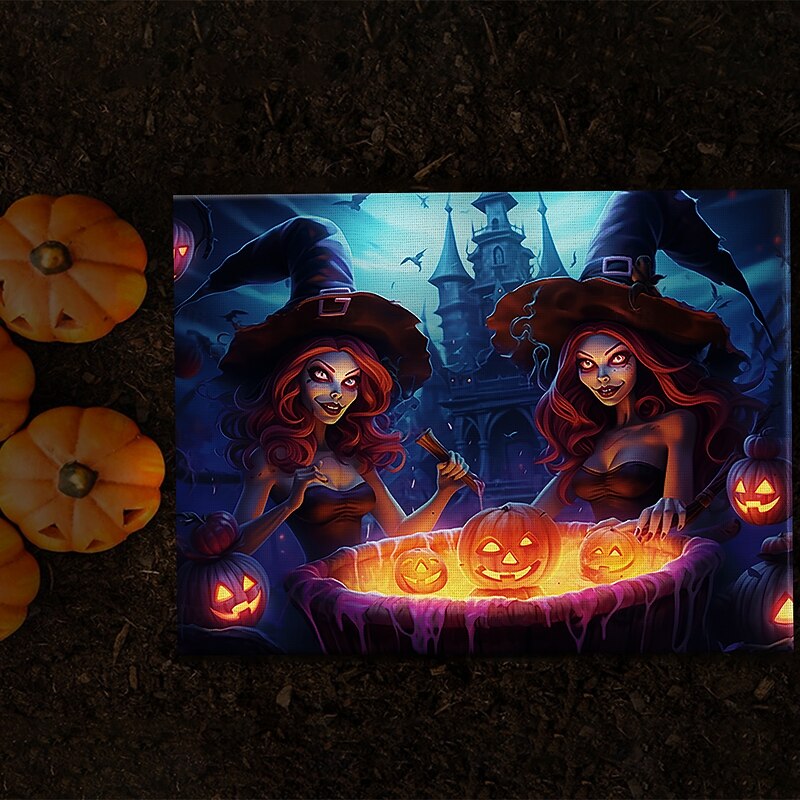 Halloween Pumpkin and Haunted Castle LED Canvas Wall Art - Battery Operated Lighted Wall Decor for 2025 Halloween home decoration light livingroom and bedroom4