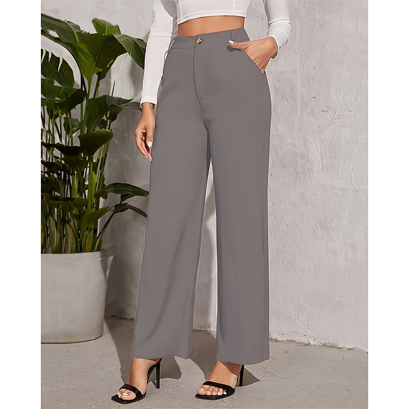 Women's Wide Leg Dress Pants Pants Trousers Fashion Streetwear Full Length High Waist Plain Pocket Breathability Comfortable Street Daily Wear Going out Depression Green Black Wine Light Purple2