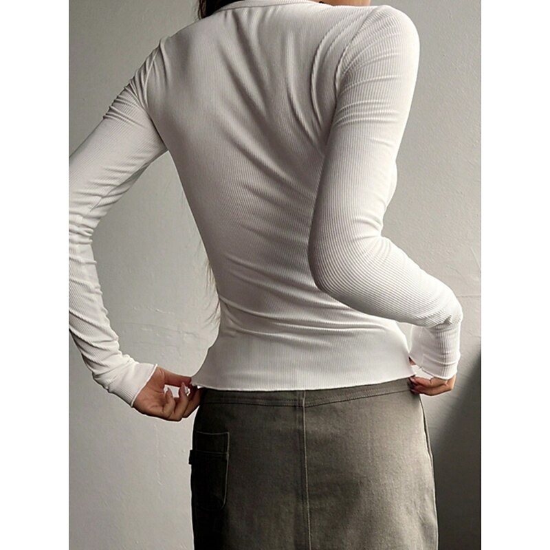 Women's Blouse Solid Color Stylish Basic Casual Long Sleeve Crew Neck Regular Tops Daily Buttons Black White Pink Green Gray Summer Spring Fall3