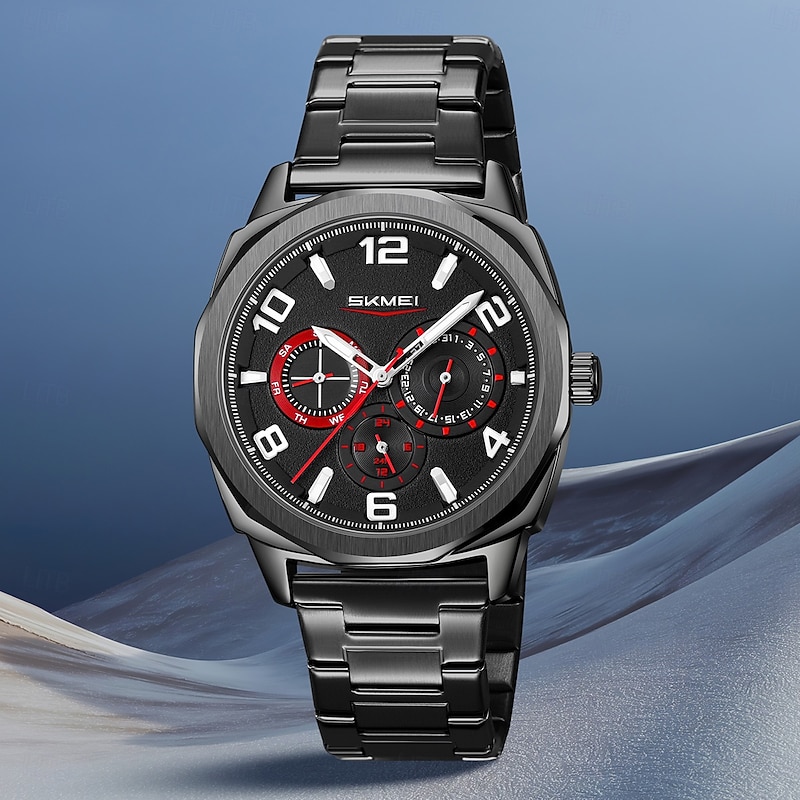 SKMEI Men Quartz Watch Fashion Business Wristwatch Luminous Calendar Waterproof World Time Steel Watch
