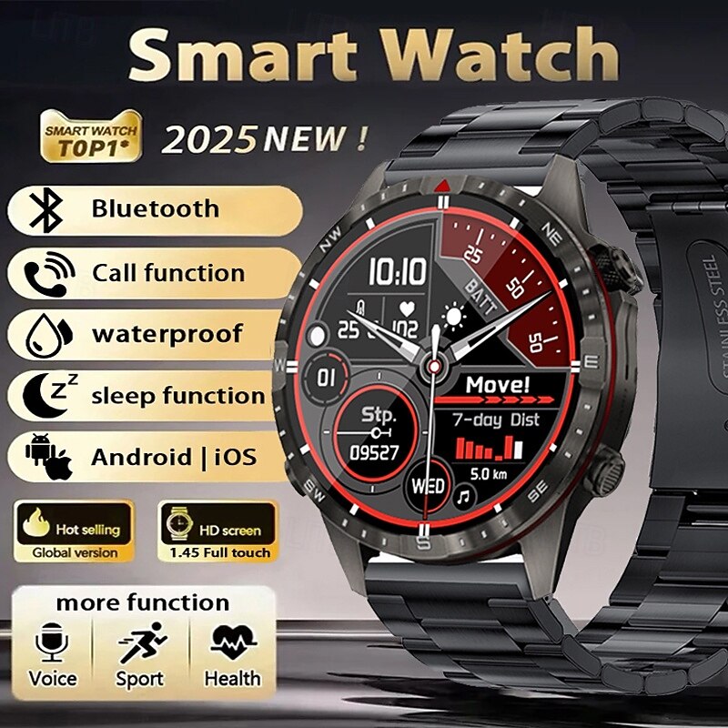 Alloy Outdoor Sports Smartwatch Men Compass 1.6inch 360*360 HD Screen Bluetooth Call Health Monitoring Smart Watch Man