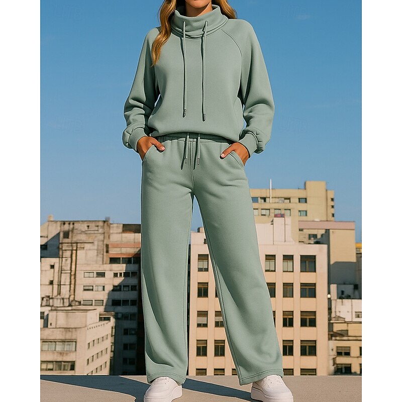 Women's Tracksuit Sweatpants Pullover Sweatshirt Drawstring Pocket Solid Colored Clothing Suit Fall / Winter Black Green Hiking Workout Athletic Windproof Lightweight Moisture Wicking Long Sleeve