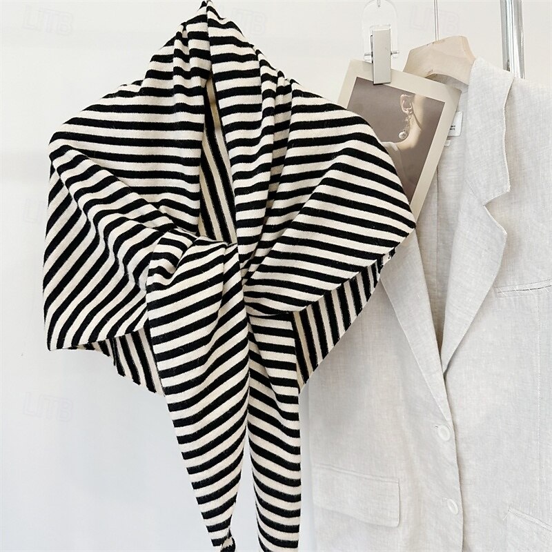 Women's Rectangle Scarf Street Daily Date Black White Red Scarf Stripe2