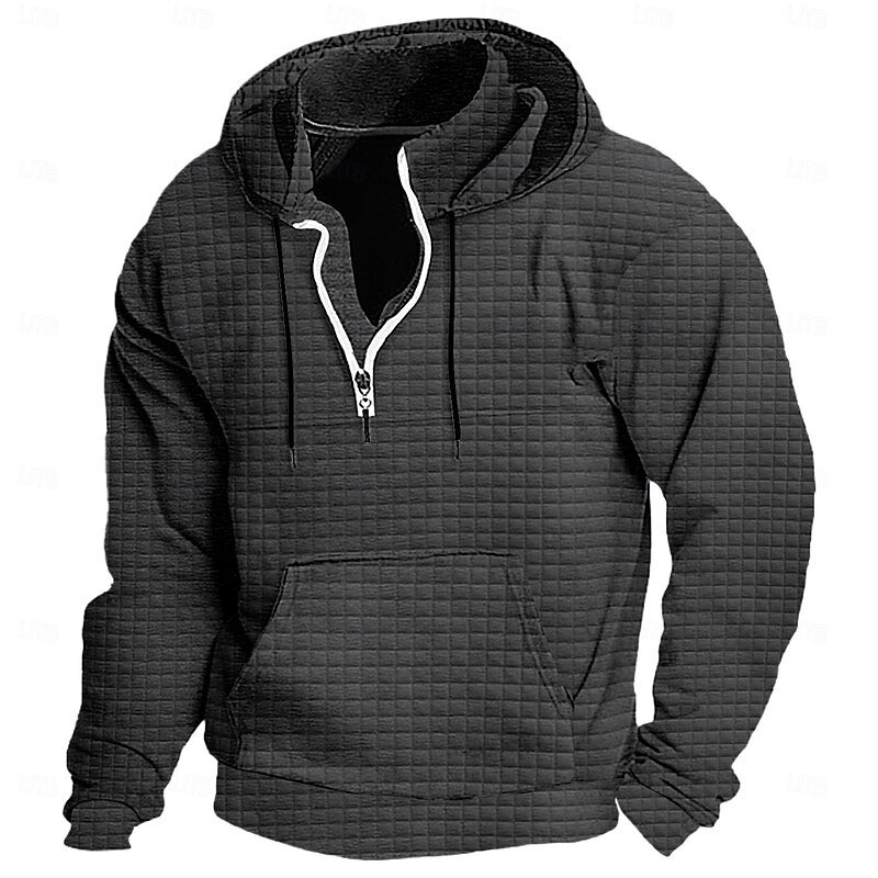 Men's Hoodie Waffle Hoodies Pullover Hoodie Sweatshirt Quarter Zip Hoodie Tactical Hoodie Black White Wine Navy Blue Green Hooded Plain Pocket Sports & Outdoor Daily Streetwear Basic Casual Workout4