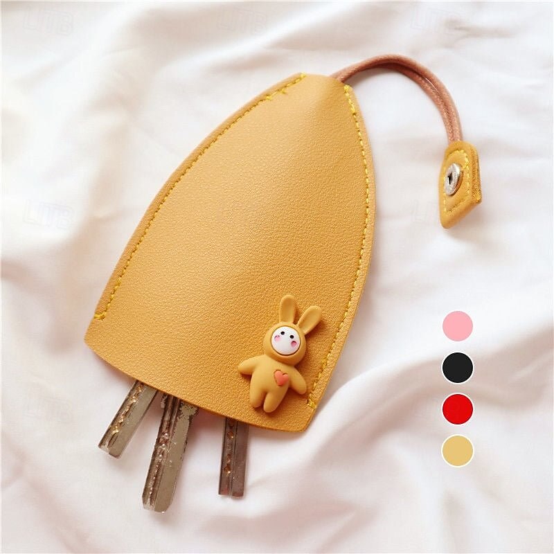 4pcs Cute Fruits PU Leather Key Bags, Stylish Cartoon Pull-Out Mini Key Holder for Women, Creative Small Car Key Case Organizer4