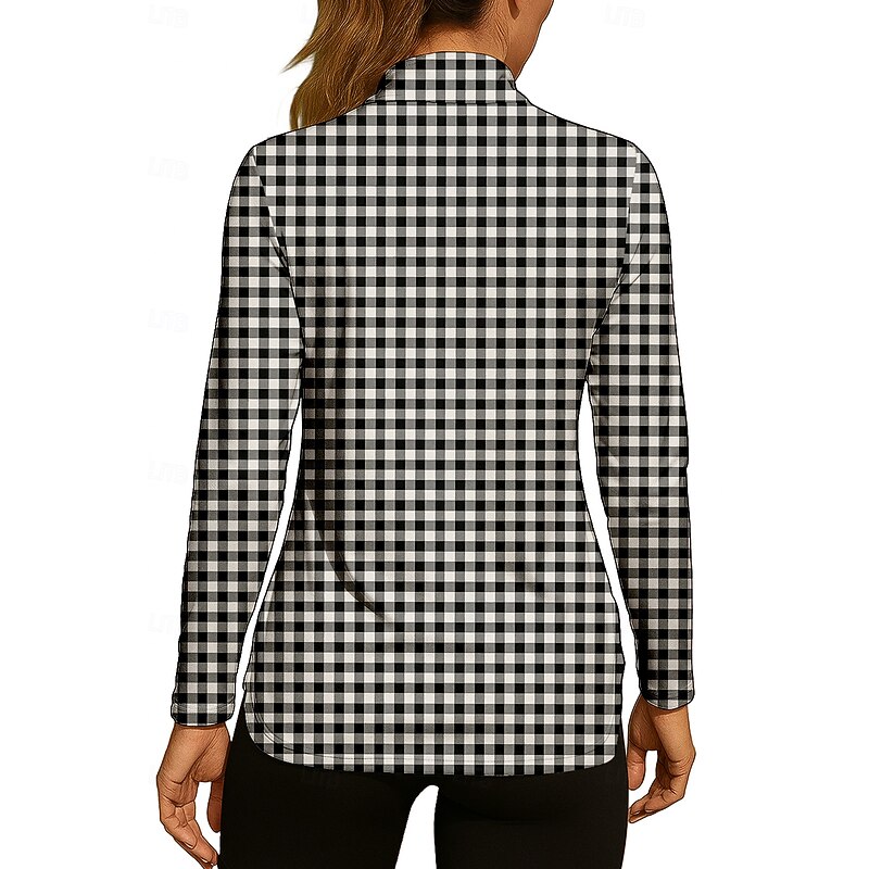 Women's Plaid Checkered Checkered Shirt Sport Shirt Golf Polo Shirt Tennis Shirt Long Sleeve Zipper Floral UPF50+ UV Resistant High Elasticity Moisture Wicking Breathable Volleyball Tennis Golf High2
