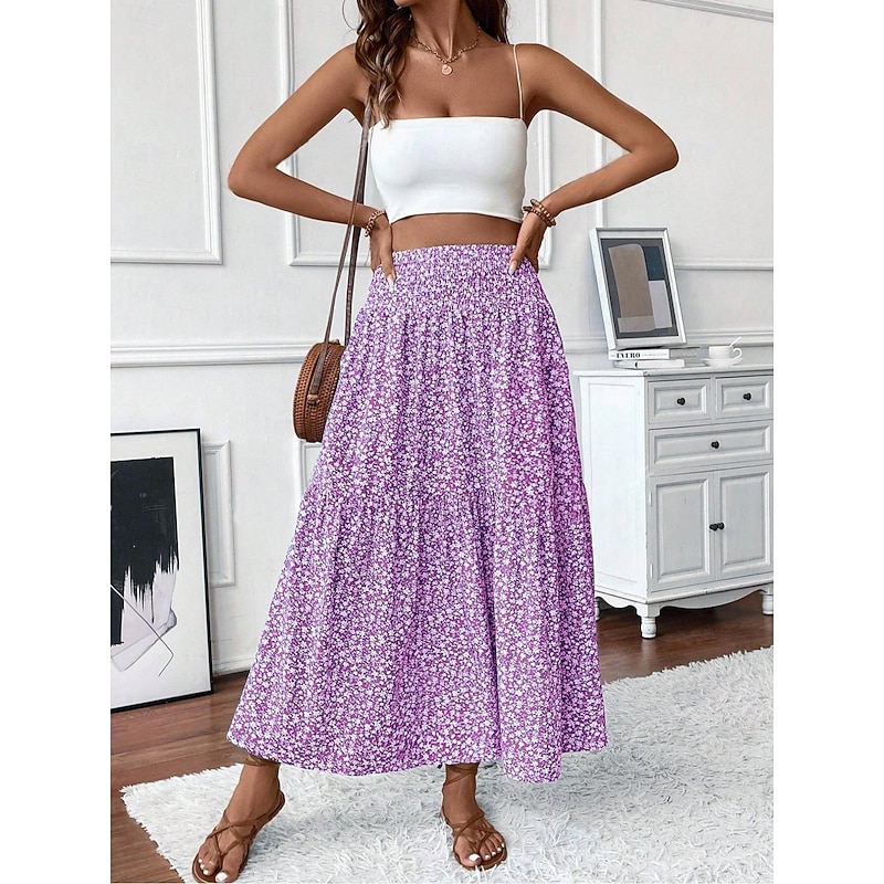Women's Skirt Casual Maxi High Rise Skirts Amethyst Black Blue Green Summer Polyester