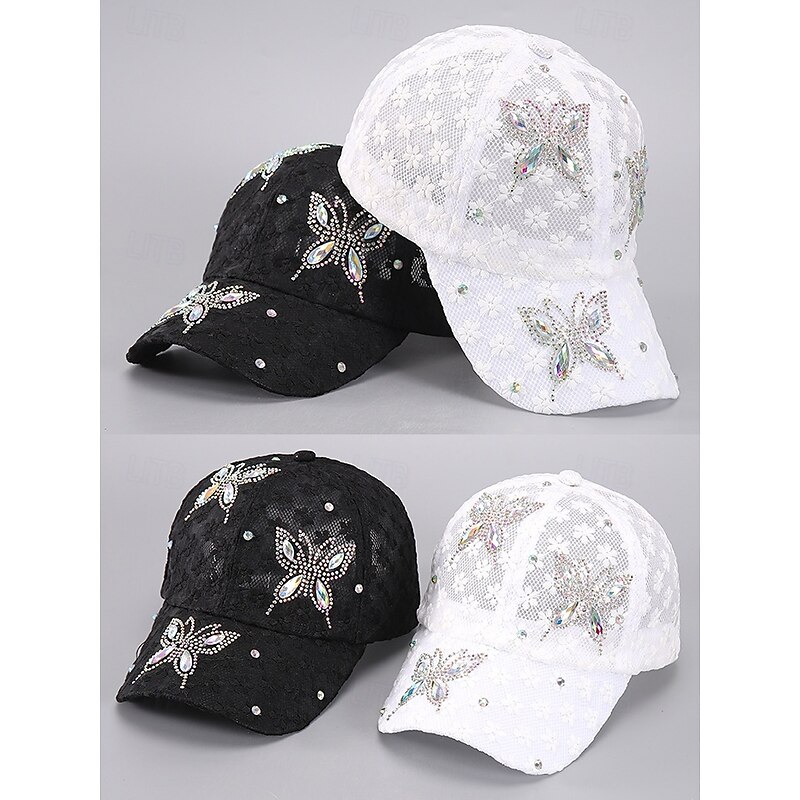 Women's Breathable Mesh Floral Rhinestone Baseball Cap - Elegant Butterfly Design, Ideal for Fashion Leisure, Outdoor Activities and Parties3