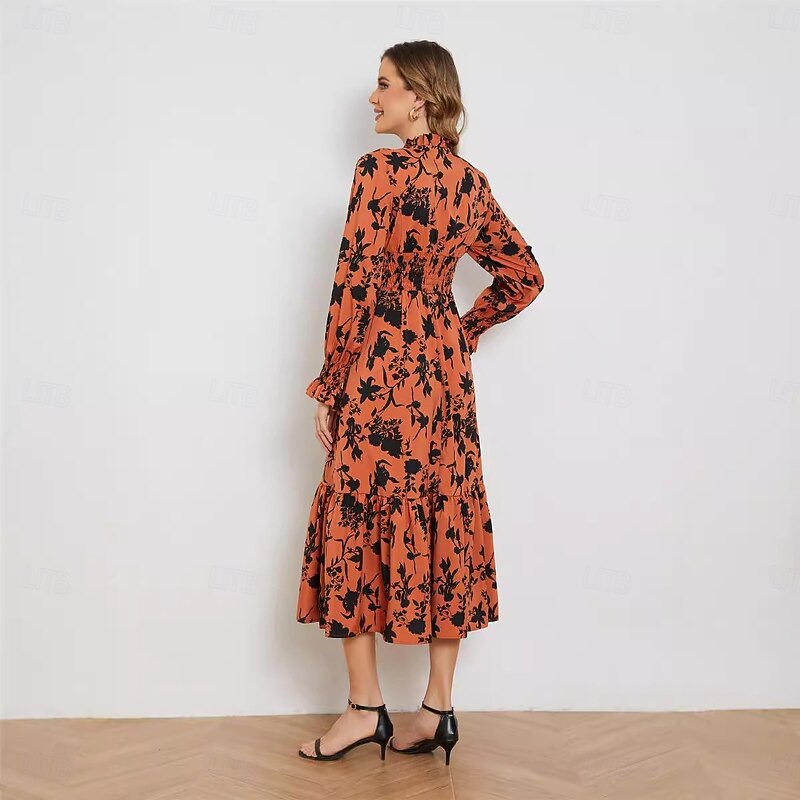 Women's Midi Dress Sheath Dress A Line Dress Vacation Party Birthday Party Office Birthday Regular Fit Floral Graphic Long Sleeve V Neck color Summer Spring Fall3