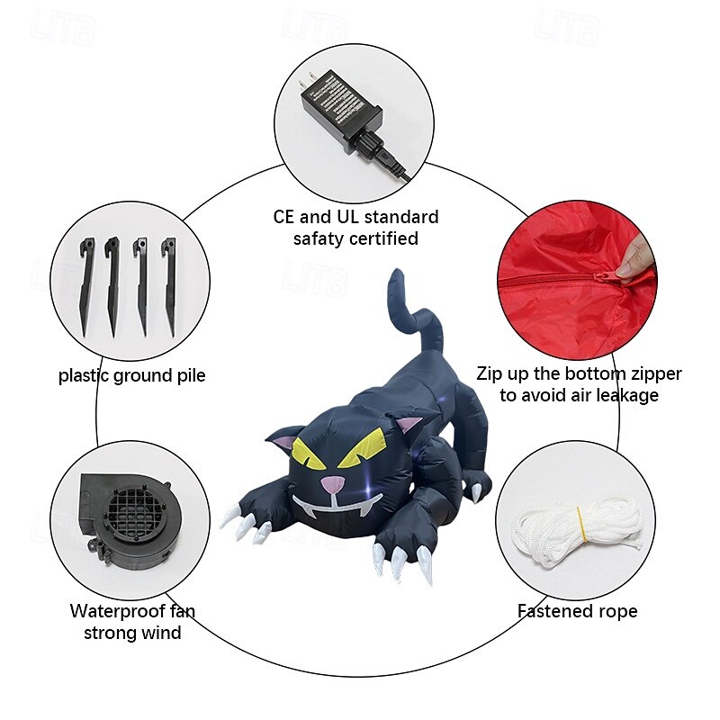 Halloween Inflatable Bobbing Head Moving Black Cat Outdoor Decoration Patio Outdoor Party Decorations2