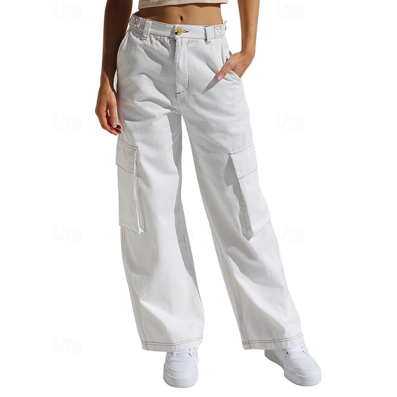 Women's Cargo Pants Slacks Streetwear Casual Full Length Natural Plain Pocket Comfy Outdoor Going out Grey Black White Blue Fall Regular Fit4
