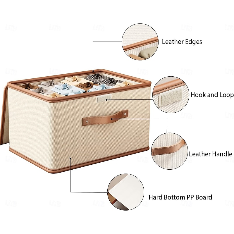 2-in-1 Stackable Oxford Fabric Storage Box with Lid Large Capacity Oxford Home Organization Containers for Closet Organization, Clothing, Blanket and Miscellaneous Item Storage3