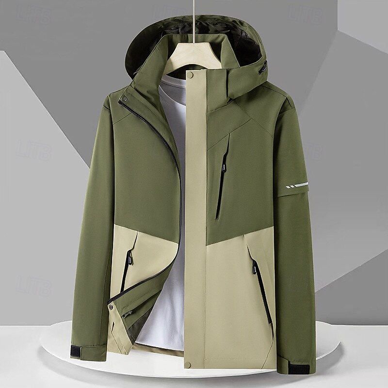 Men's Windbreaker Softshell Jacket Hiking Jacket Outdoor Waterproof Windproof Hiking Outfits Hiking Clothes Spring Autumn / Fall Top Camping / Hiking / Caving Running Patchwork Army Green Green Khaki2