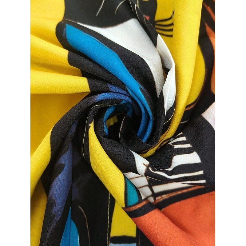 Women's Shirt Button Down Tunic Shirt Collar Long Sleeve Graphic Animal Abstract Active Vintage Cute Regular Tops Work Daily s Print Yellow Spring Fall Winter3