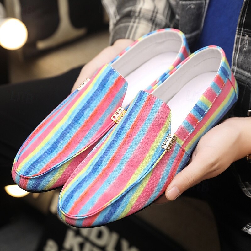 Men's Colorful Striped Canvas Slip-On Shoes -  Canvas Stylish Casual Shoes for Day-to-Day Comfort and Vibrant Fashion Statements2