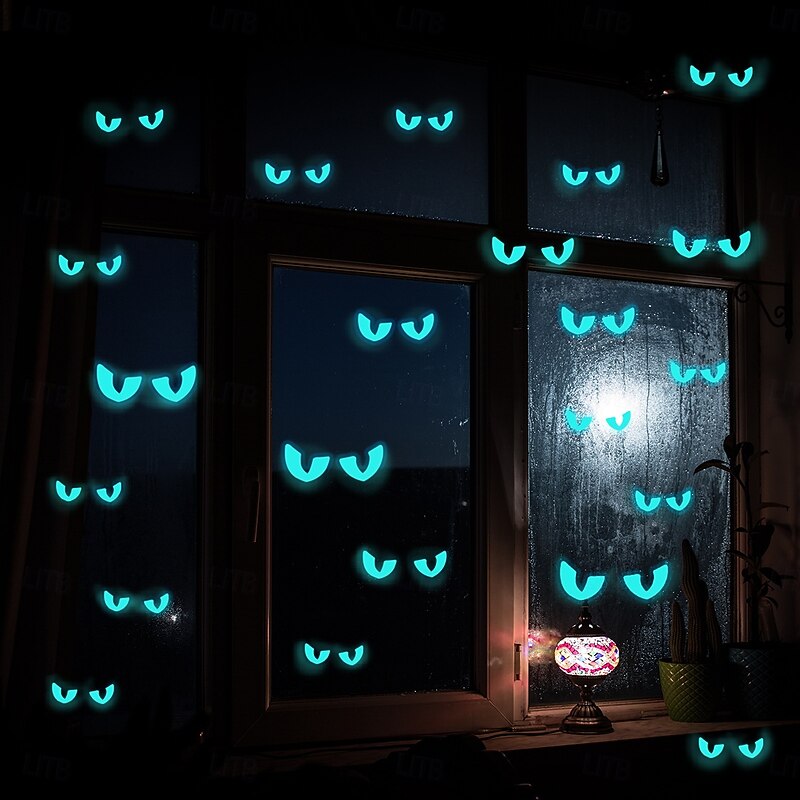 Halloween Glow in The Dark Eyes Wall Stickers, Scary Face Decals Self-Adhesive Luminous Decorations for Room Living Room Party Decor4