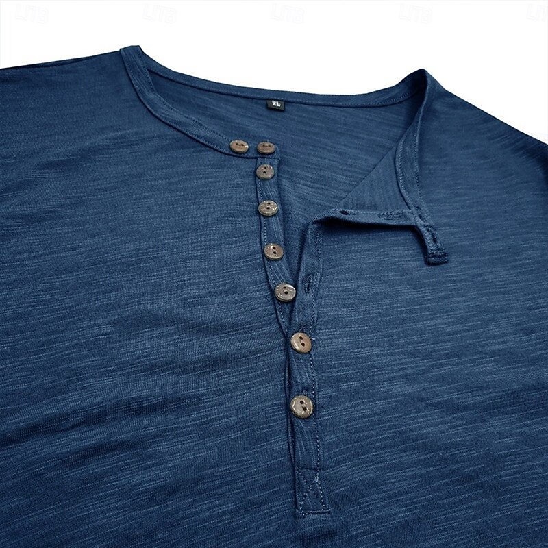 Men's T Shirt Henley Shirt Tee Short Sleeve Shirt Tee Top Short Sleeve Plain Vintage Designer Basic Button Up Henley Vacation Street Casual Daily Spring & Summer Black White Light Green Henley T-Shirt4