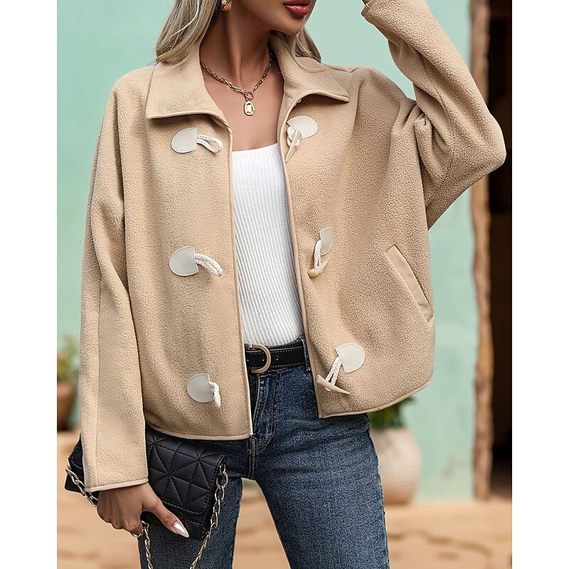 Women's Coat Casual Jacket Comfortable Pocket Buttons Fashion Modern Casual Plain Going out Weekend Single Breasted Regular Turndown Regular Fit Long Sleeve Outerwear Apricot Fall Winter3