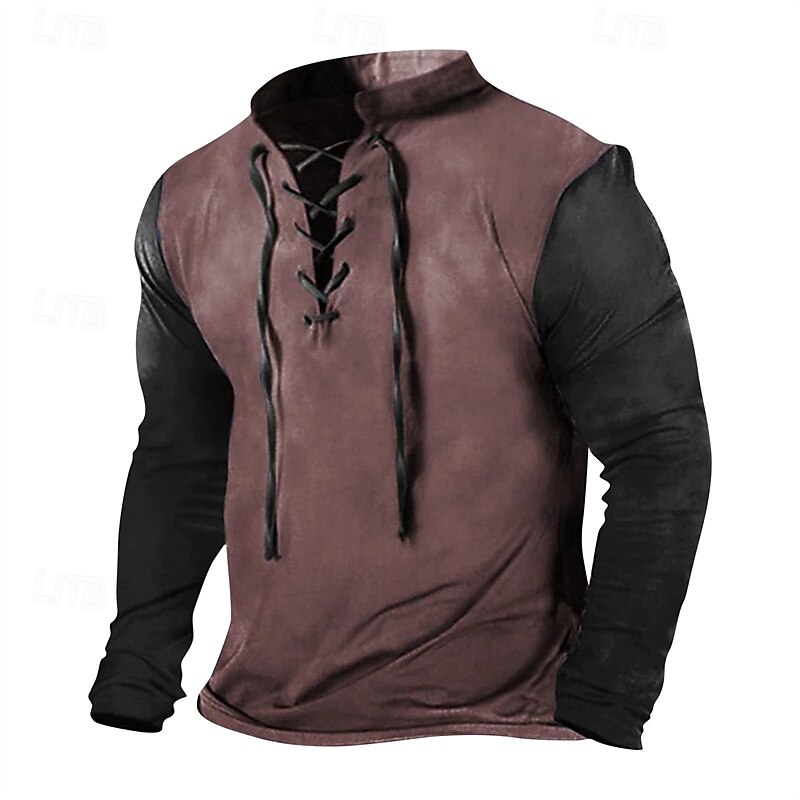 Men's Sweatshirt Wine Blue Khaki Gray Standing Collar Color Block Lace up Sports & Outdoor Daily Holiday Polyester Streetwear Basic Casual Spring Autumn / Fall Clothing Apparel Hoodies Sweatshirts3
