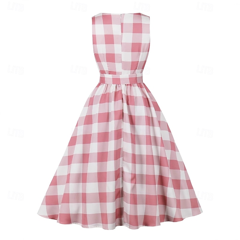 Retro Vintage 1950s Rockabilly Midi Swing Dress Flare Dress Fit and Flare Plaid Fancy Dress Women's Masquerade Vacation Casual Retro Theme Party Adults Dress Spring & Summer3