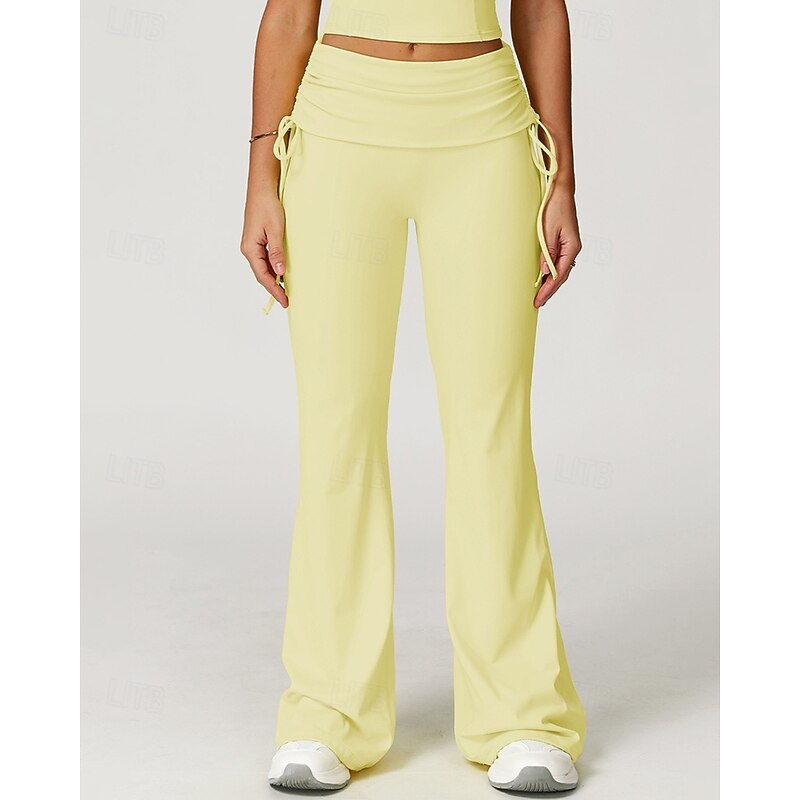 Women's Running Pants Flare Leggings Wide Leg Drawstring High Waist Bottoms Athleisure Gym Workout Tummy Control Workout Athletic Running Regular Fit Sportswear Activewear Solid Colored Black Yellow4