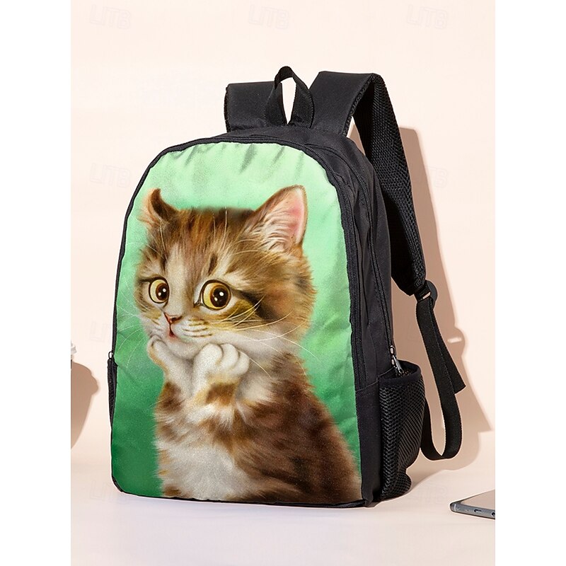 Girl's 3-Piece School Backpack Set with Cute Cat Print by Kayomi Harai– Lightweight Bookbag, Lunch Bag and Pencil Case for Elementary Students, Ideal for School, Travel and Gifts3