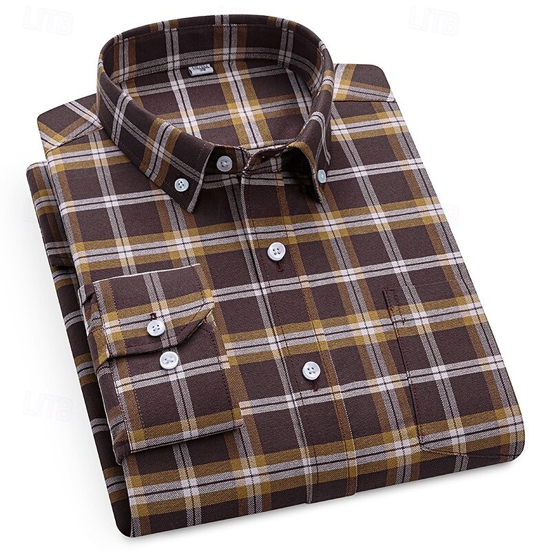 Men's Shirt Dress Shirt Button Down Shirt Oxford Shirt Plaid Shirt Collared Shirt Plaid / Striped / Chevron / Round Daily Wear Corporate Clothing Yellow Dark Navy Blue Sky Blue Long Sleeve Shirt3