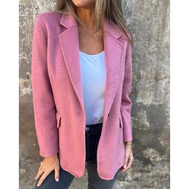 Women's Winter Coat Casual Jacket Warm Comfortable Pocket Buttons Casual Plain Going out Casual Daily Single Breasted Regular Turndown Regular Fit Long Sleeve Outerwear Black Yellow Pink Fall Winter