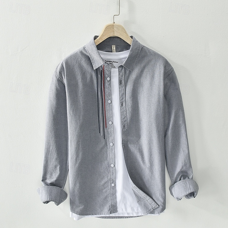 Men's Shirt Summer Shirt Casual Shirt Beach Shirt Button Up Shirt White Pink Gray Light Blue Long Sleeve Plain Lapel Vacation Hawaiian Clothing Apparel 100% Cotton Fashion Casual Comfortable4