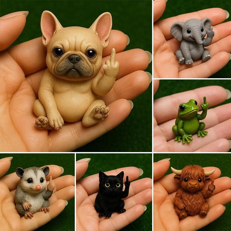 Funny Middle Finger Animal Resin Statue 8*6*6cm, Novelty Garden Figurine for Desk, Tabletop, Yard or Shelf Decoration