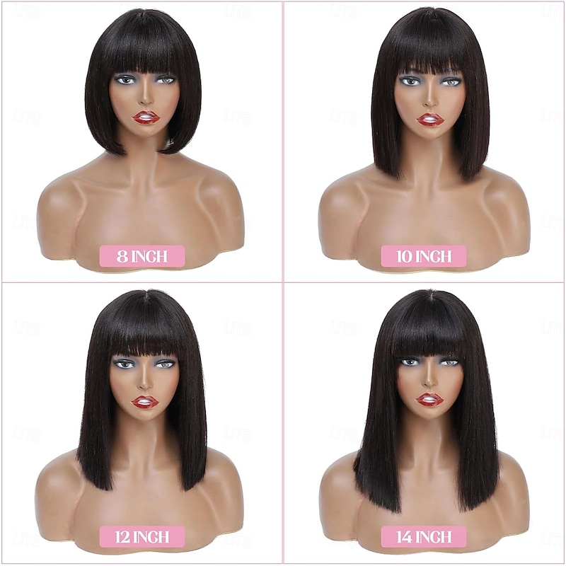 Silky Straight Human Hair Wigs with Bangs None Lace Front Wigs 100% Unprocessed Virgin Human Hair Wigs Machine Made Glueless Wigs3