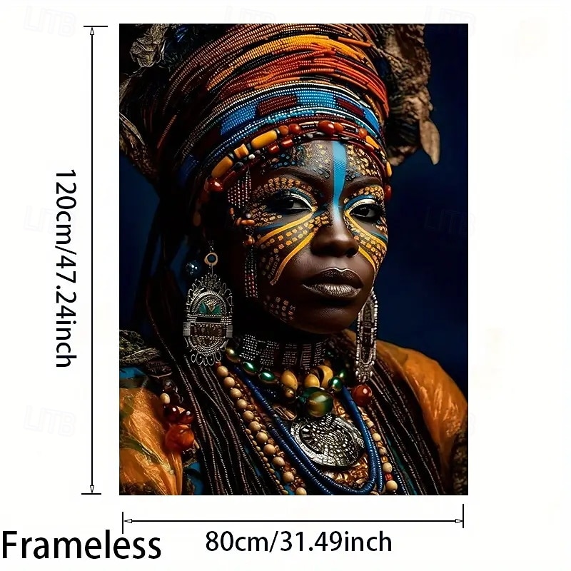 A Frameless Modern Canvas Painting Depicting An African Queen Suitable For Decorating Living Rooms And Bedrooms.2
